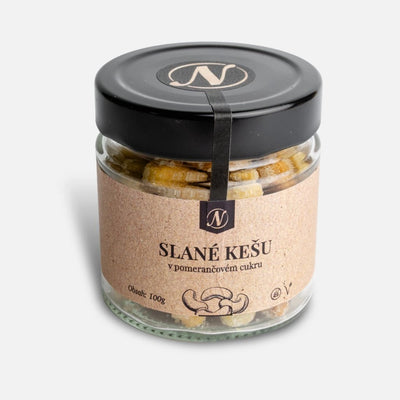 Slané kešu v pomerančovém cukru 100g