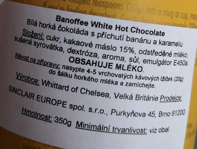 Anglická bílá horká čokoláda s banánem a karamelem - Dárková krabička
